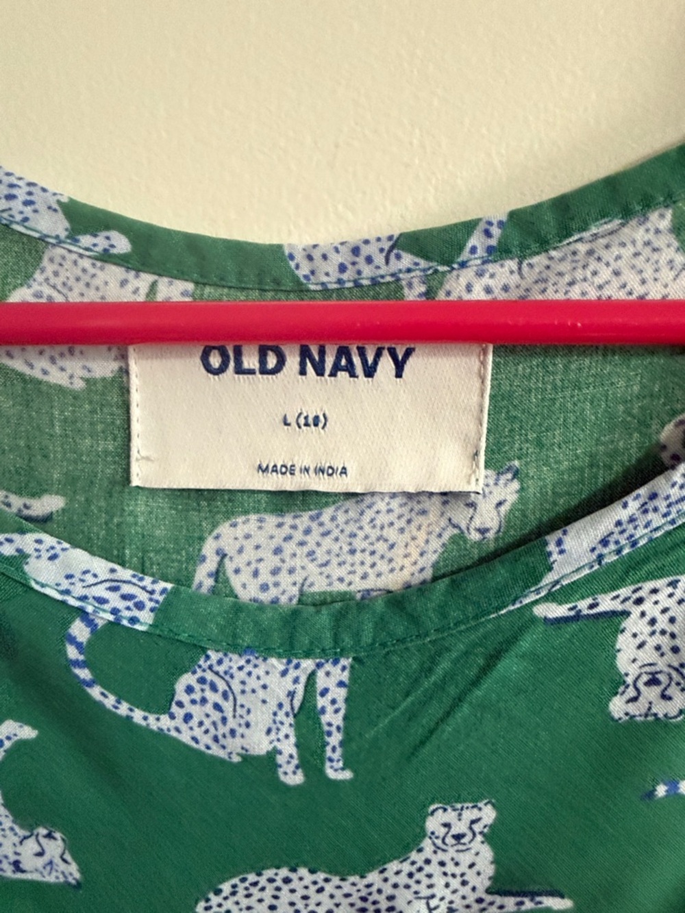Old Navy Green Animal-Print Short Sleeve Dress with Striped Waist - Picture 2 of 5